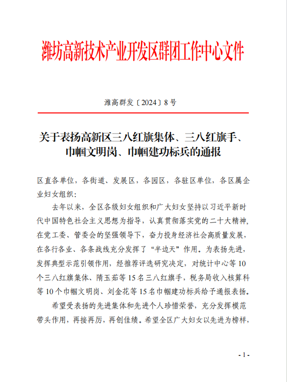 喜報！山東世標檢測技術有限公司榮獲“三八紅旗集體”榮譽稱號